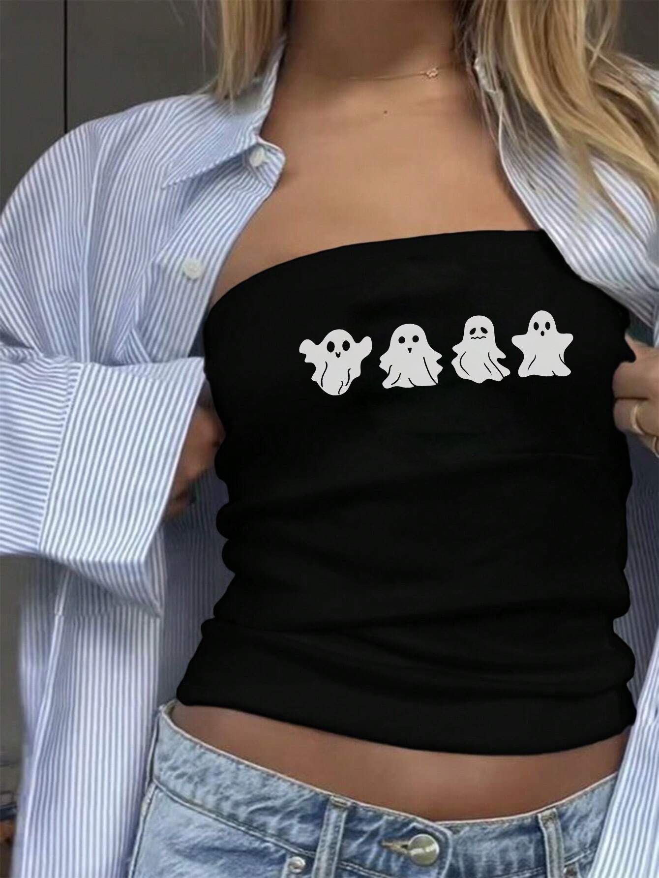 Damen Bandeau-Top mit fröhlichem Gespenster-Motiv R&B