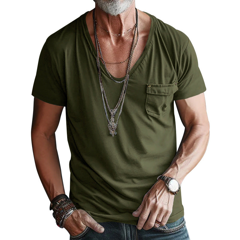 Herren hochwertiges V-Ausschnitt T-Shirt mit praktischer Brusttasche R&B