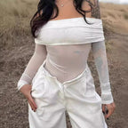 Damen Off-Shoulder Langarmbody mit transparenten Akzenten R&B