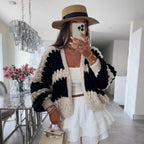 Damen Grobstrickjacke mit grafischem Muster und voluminösen Ärmeln R&B
