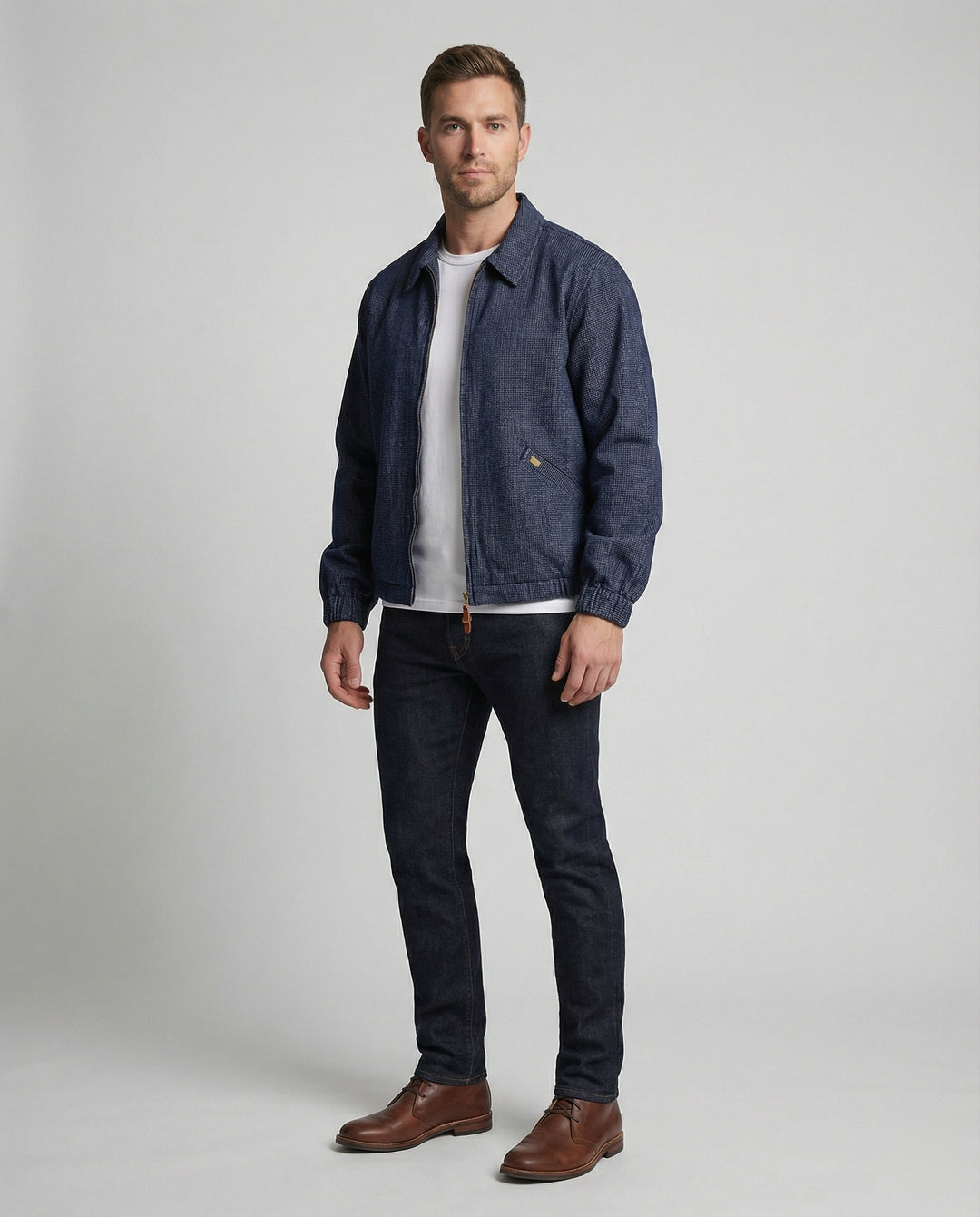 Herren lässige Webjacke mit Hemdkragen, Reißverschluss und elastischen Bündchen R&B