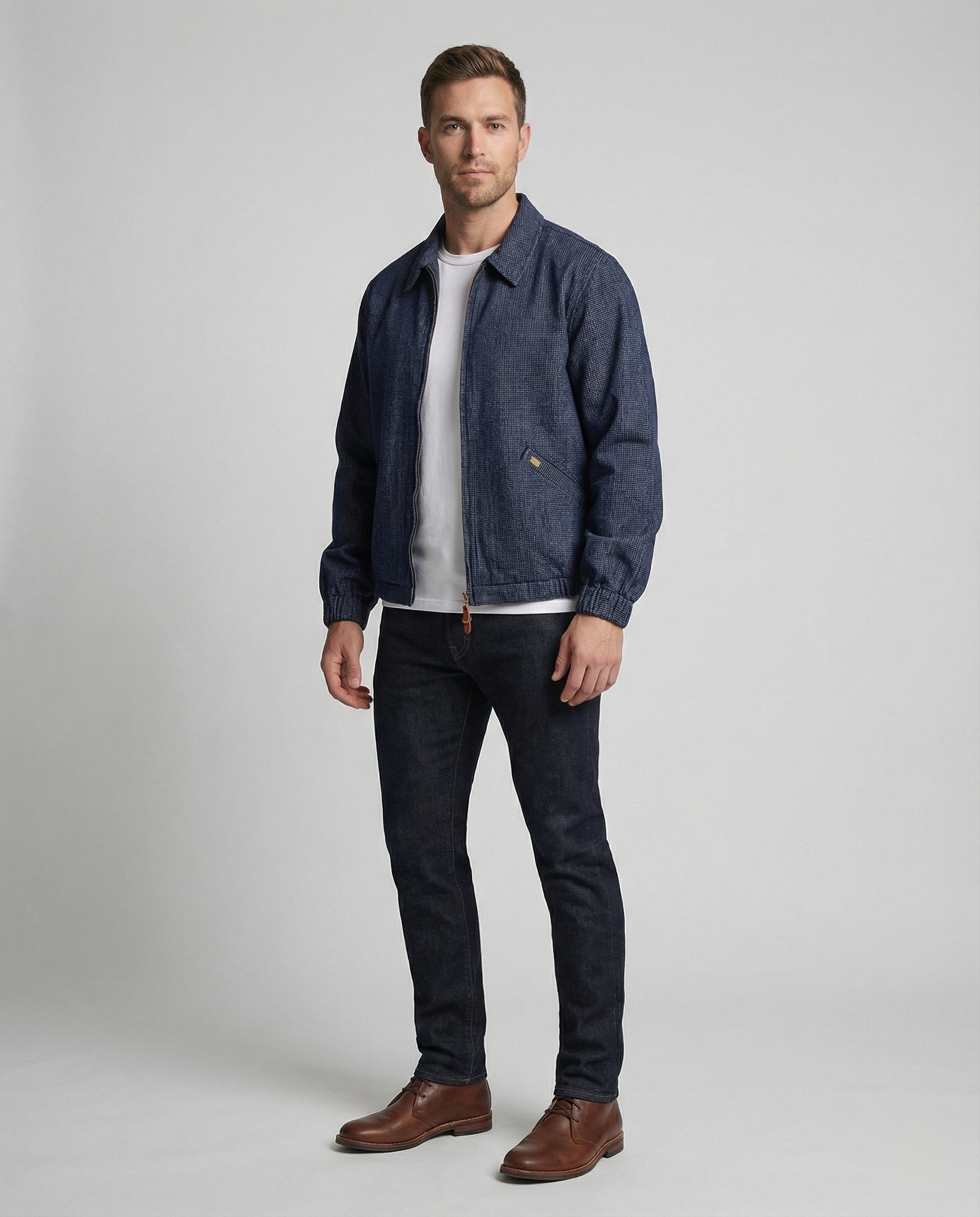 Herren lässige WR&Bjacke mit Hemdkragen, Reißverschluss und elastischen Bündchen R&B