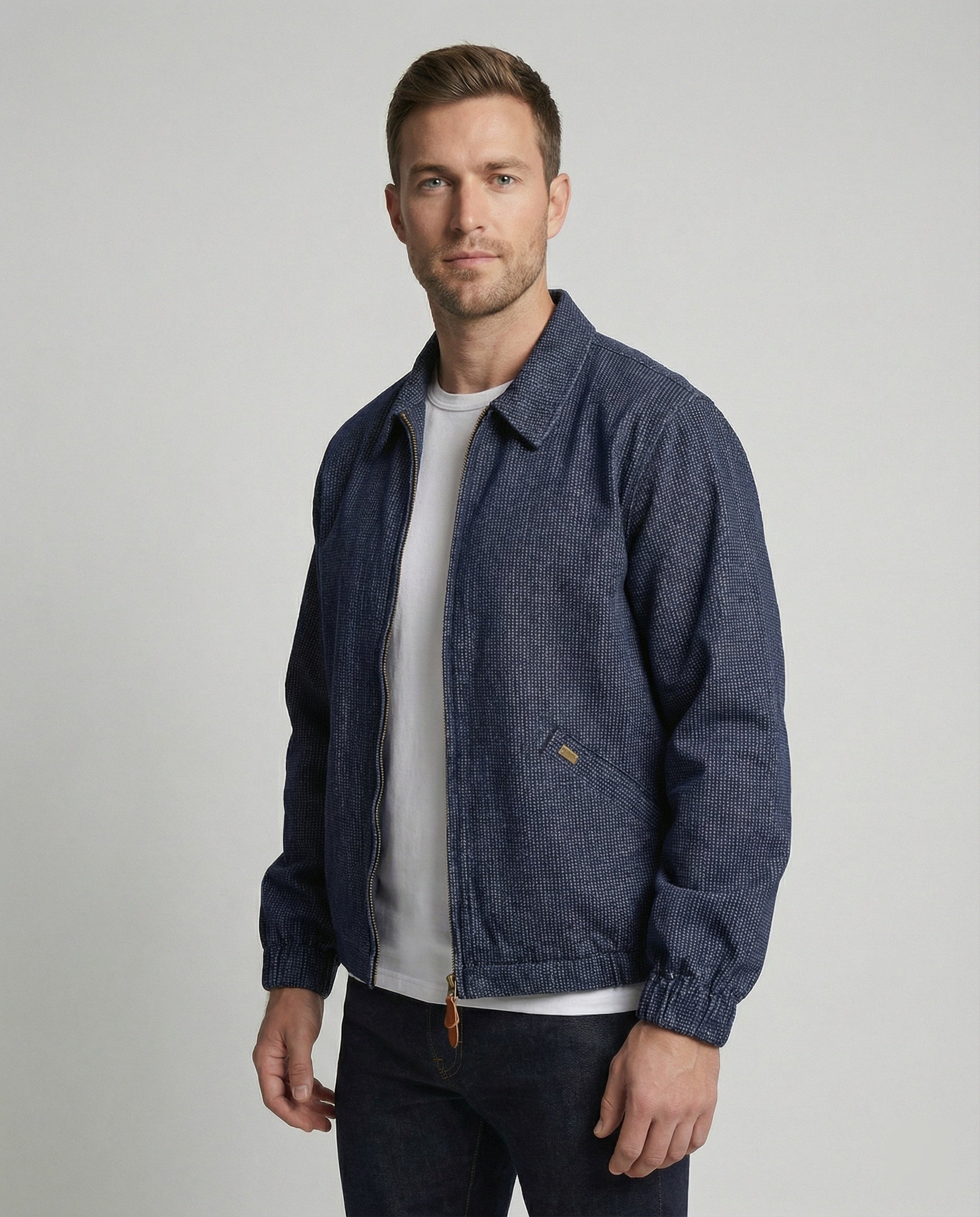 Herren lässige WR&Bjacke mit Hemdkragen, Reißverschluss und elastischen Bündchen R&B