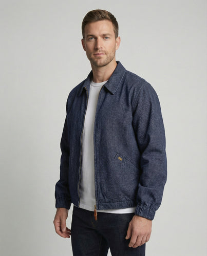 Herren lässige Webjacke mit Hemdkragen, Reißverschluss und elastischen Bündchen R&B