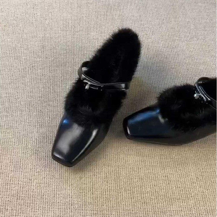 Damen elegante Pantoletten mit luxuriösem Fellbesatz