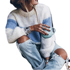 Damen lässiger Strickpullover mit Stehkragen und modernen Streifen R&B
