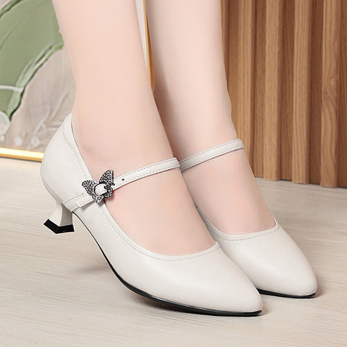Damen Mary Jane Pumps mit verstellbarem Riemen und eleganter Schmuckschmetterling R&B