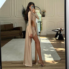 Damen Elegantes Maxikleid mit schmalem Schnitt und hohen Schlitzen R&B