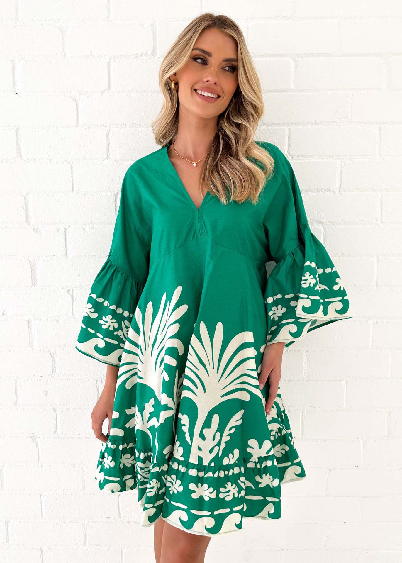 Damen Freizeitkleid mit voluminösen Ärmeln und floralem Druck R&B