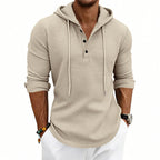 Herren nan lässiges Waffelstrick-Henley Kapuzenpullover mit Knopfleiste R&B