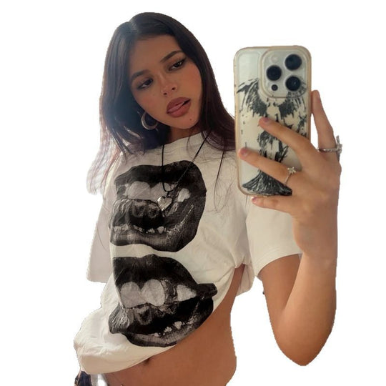 Damen T-Shirt mit glitzerndem Kreuzdesign und lässigem Schnitt R&B