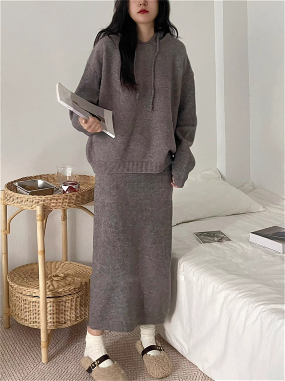 Damen Hoodie Kleid mit praktischer Kängurutasche und weitem Schnitt R&B