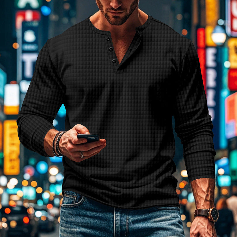 Herren Langarm-Hemd mit knopfbarem Kragen und strukturiertem Design R&B