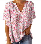 Damen Blusenshirt mit floralem Design und V-Ausschnitt R&B