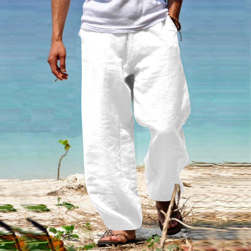 Herren nan lässige Strandhose im Palazzoschnitt aus atmungsaktivem Leinen-Baumwollmix mit Komfortbund R&B