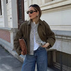 Damen lockere Cropped Jacke aus Wildlederimitat R&B