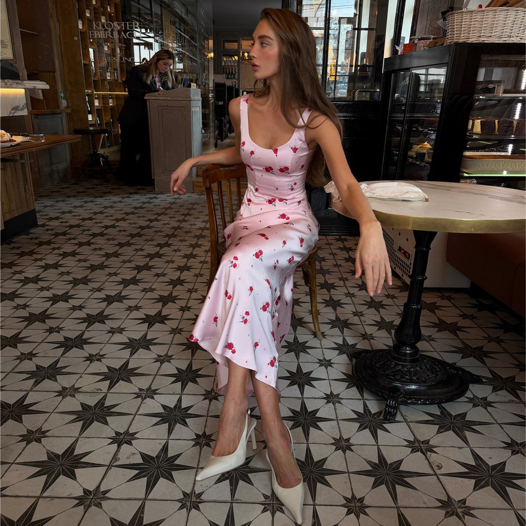 Damen Elegantes Maxikleid mit zarten Blumendrucken und figurbetontem Schnitt R&B