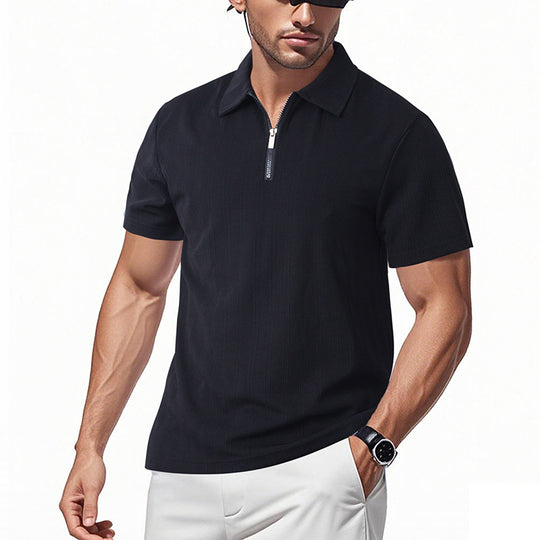 Herren Poloshirt mit modernem Reißverschluss und atmungsaktiver Struktur R&B