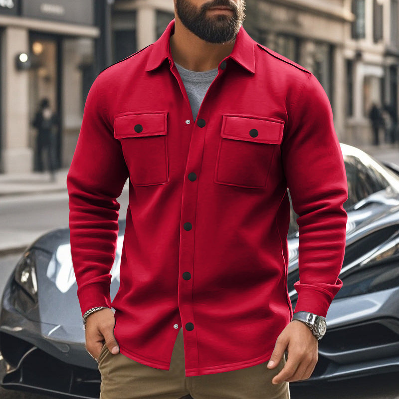 Herren nan modische Overshirt-Jacke in Filzoptik mit aufgesetzten Brusttaschen und sichtbarer Druckknopfleiste R&B