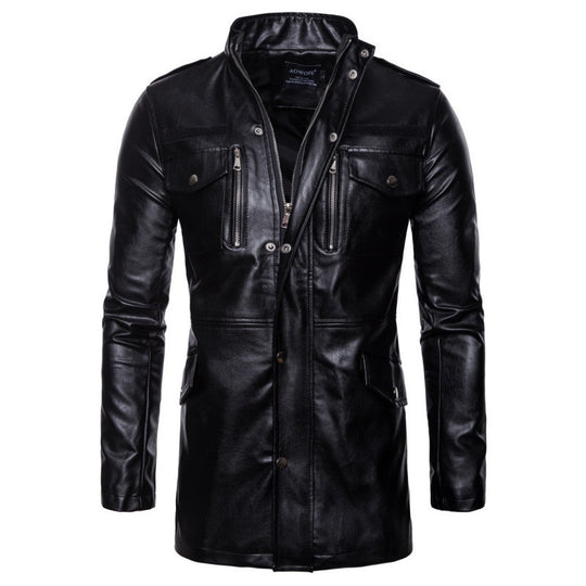 Herren modische Kunstlederjacke mit praktischen Taschen und asymmetrischem Reißverschluss R&B