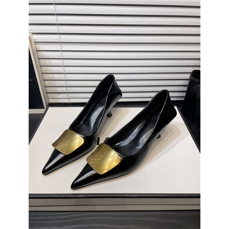 Damen spitze Stiletto-Pumps mit dekorativem Goldakzent R&B