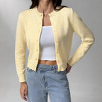 Damen Strickjacke mit Knopfdetail und elastischem Saum