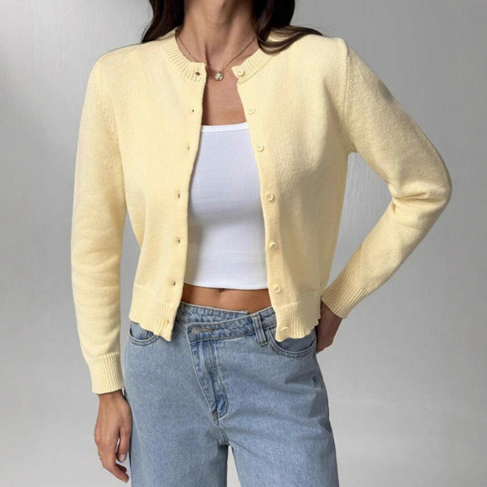 Damen Strickjacke mit Knopfdetail und elastischem Saum