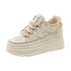 Damen modische Plateau-Sneaker mit Glitzer-Akzenten und bequemer Dämpfung R&B