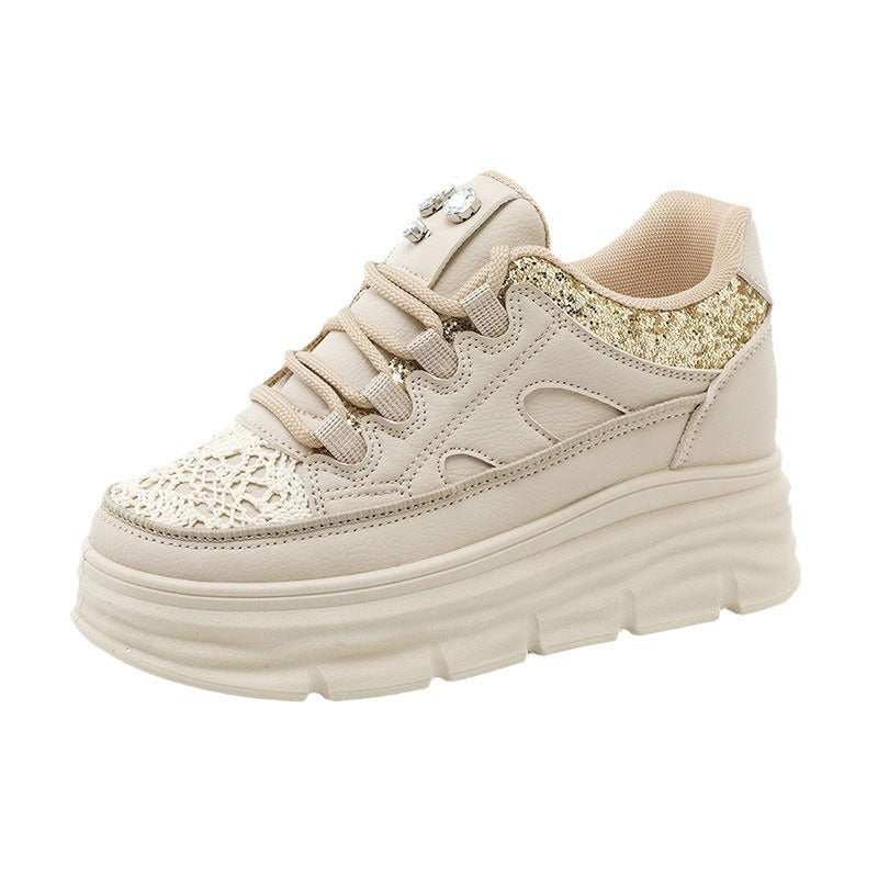 Damen modische Plateau-Sneaker mit Glitzer-Akzenten und bequemer Dämpfung R&B
