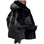 Damen Oversize Steppjacke mit Kunstfell und Kapuze R&B
