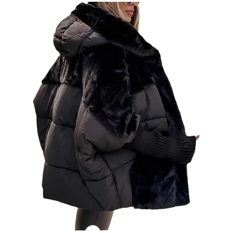 Damen Oversize Steppjacke mit Kunstfell und Kapuze R&B