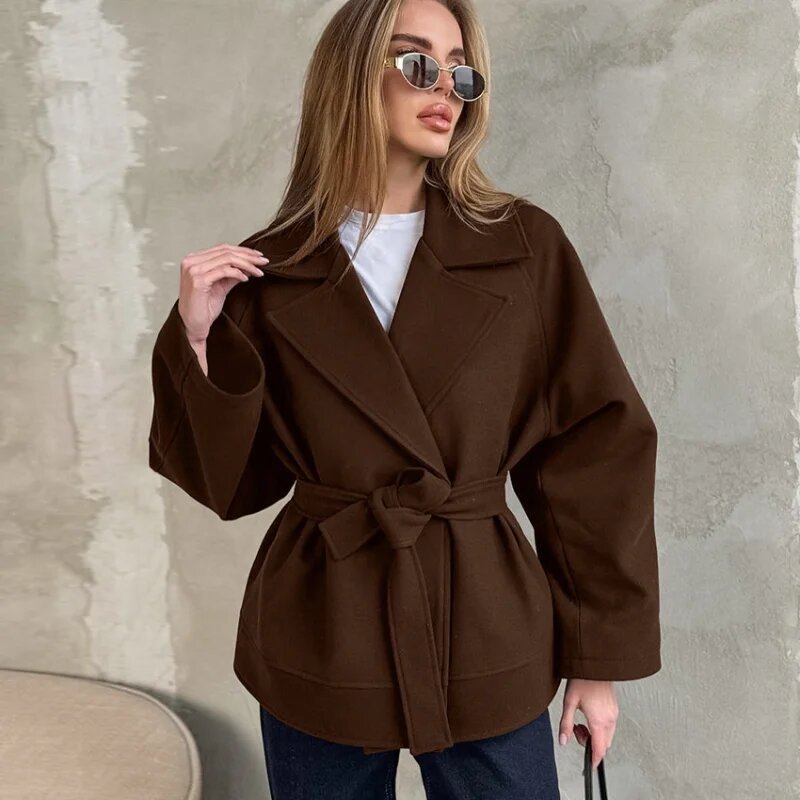 Damen Modische Wickeljacke aus hochwertigem Material mit taillierbarem Gürtel R&B