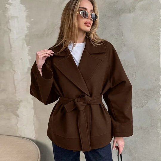 Damen Modische Wickeljacke aus hochwertigem Material mit taillierbarem Gürtel R&B