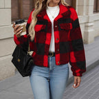 Damen Plüschjacke mit Karomuster R&B