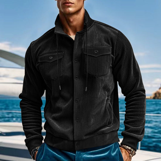 Herren strukturierte Fleecejacke mit zwei Brusttaschen und durchgehendem Reißverschluss R&B