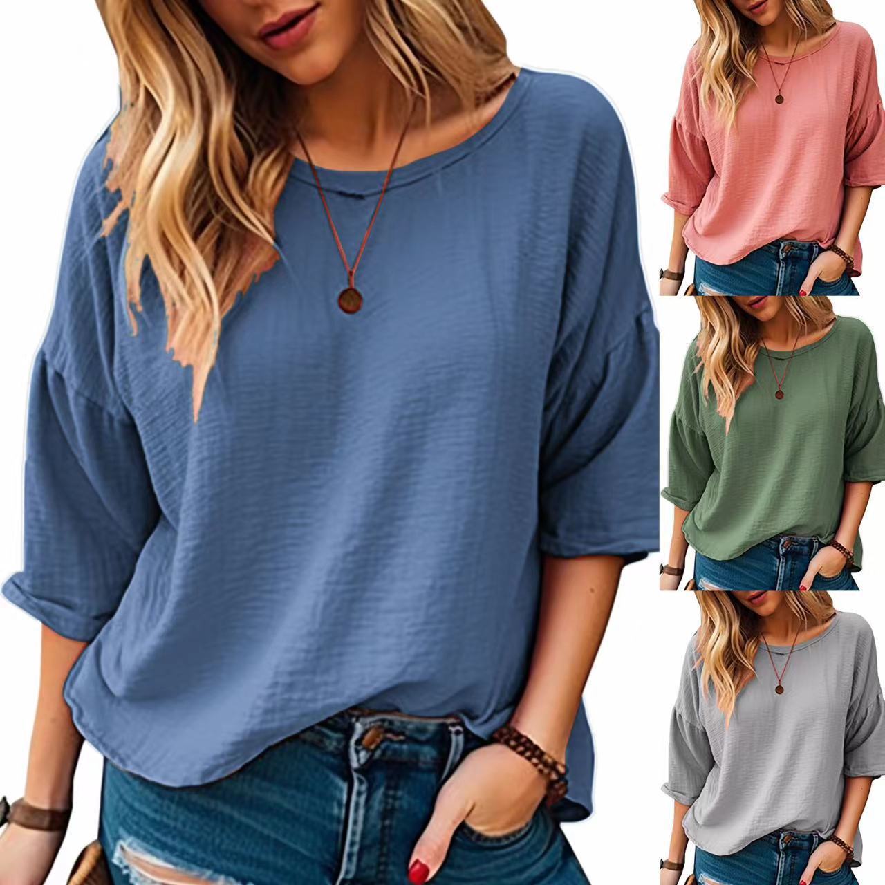 Damen lässiges Oversize-Shirt mit weitem Rundhalsausschnitt R&B