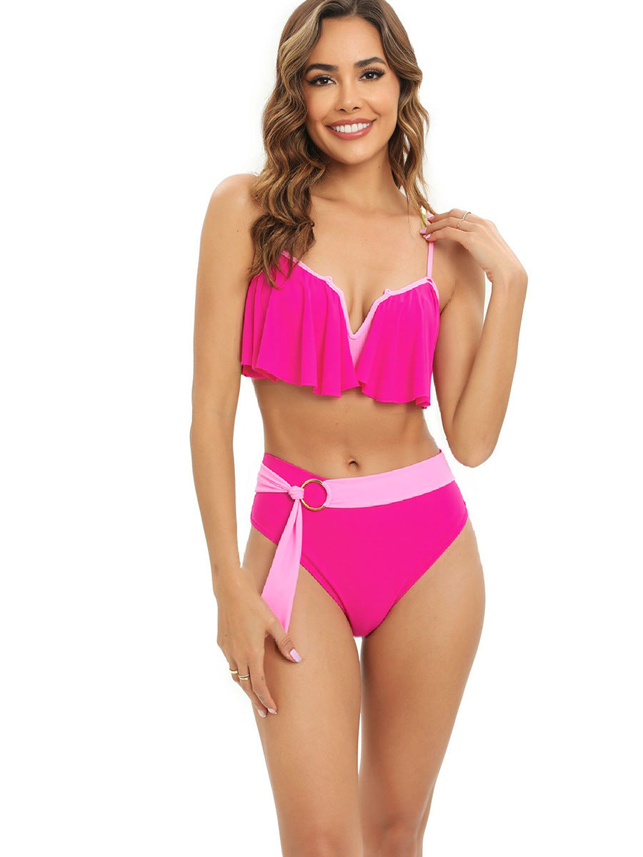 Damen Bikini-Set mit modischer Rüsche und elegantem Gürtel R&B