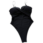 Damen Einteiler Badeanzug mit raffinierten Schnitt- und Rippendetails R&B
