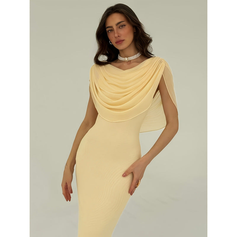 Damen Elegantes Couture-Kleid mit drapiertem Überwurf R&B