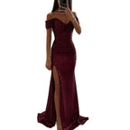 Damen Glamouröses Abendkleid mit schulterfreiem Schnitt und schimmerndem Stoff R&B