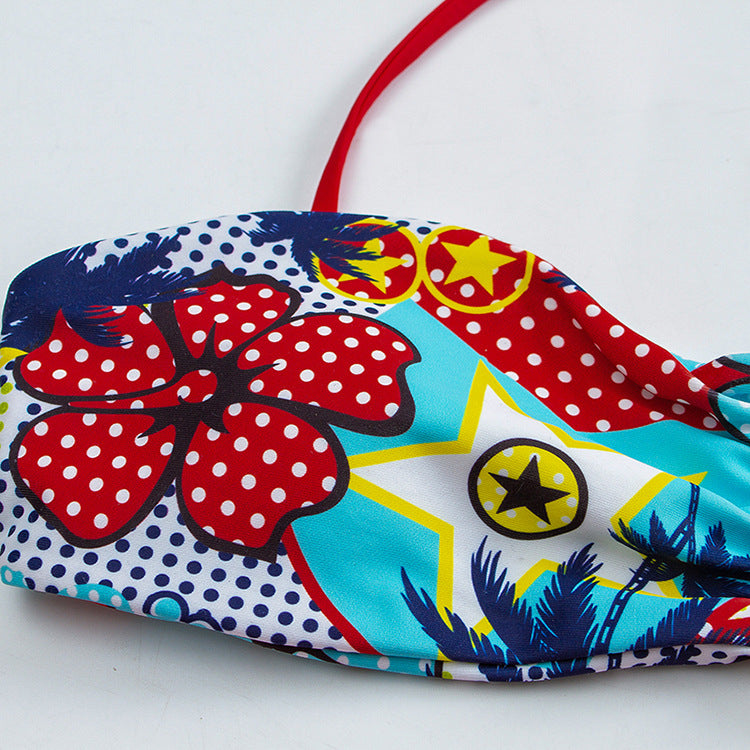 Damen Bandeau-Bikini mit floralem Muster und rutschfestem Design R&B