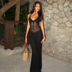 Damen Strickmaxikleid mit offenen Seiten und Neckholder-Design R&B