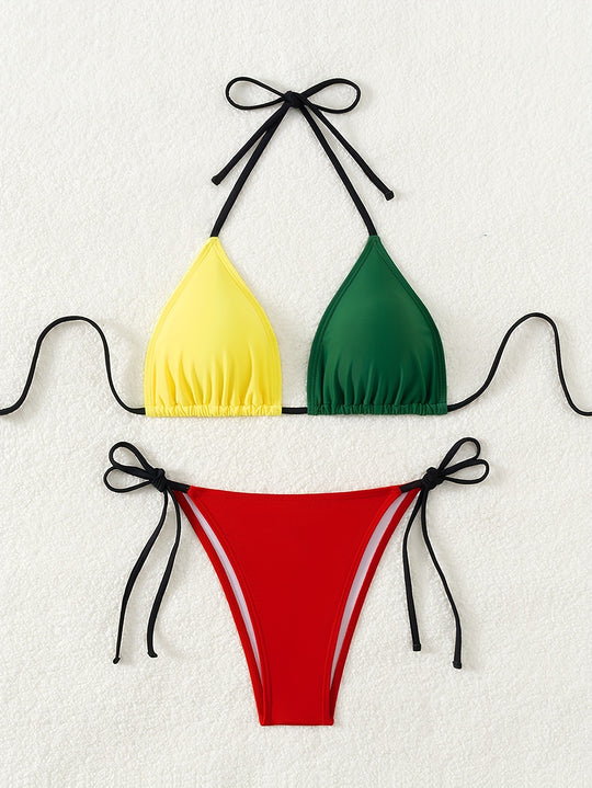 Damen Triangel-Bikini-Set mit modernen Bindebändern R&B