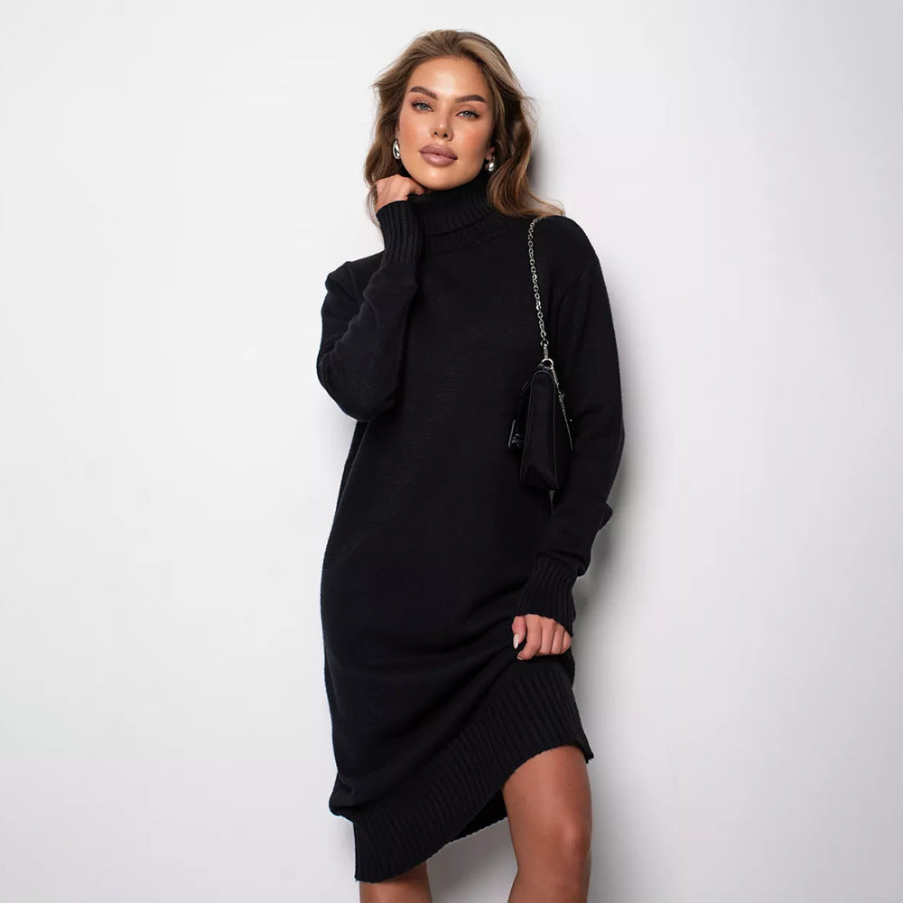 Damen Strickkleid mit Stehkragen und seitlichen Schlitzen R&B