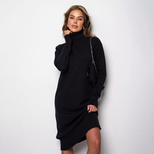 Damen Strickkleid mit Stehkragen und seitlichen Schlitzen R&B
