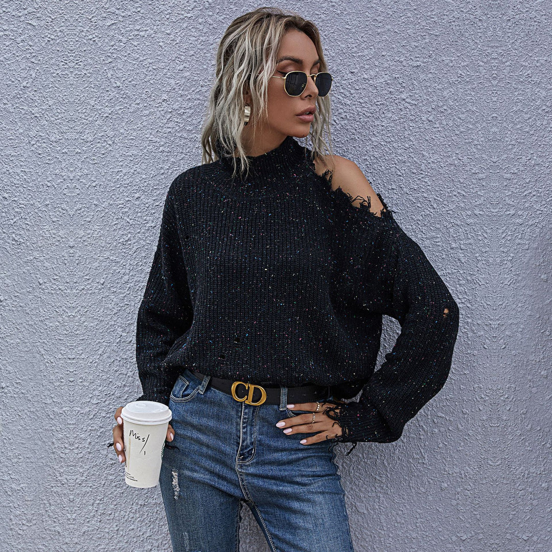 Damen Oversized Strickpullover mit Schulterfreies Design R&B