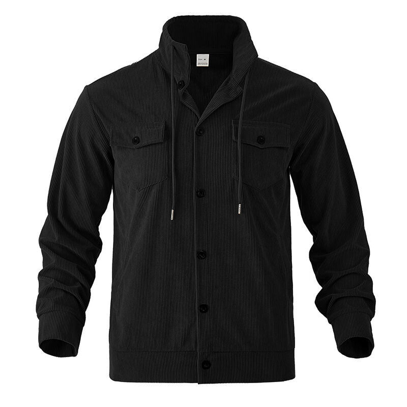 Herren nan funktionale Cord-Hemdjacke mit hohem Stehkragen, Kordelzug und aufgesetzten Pattentaschen R&B
