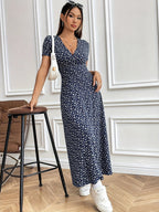 Damen Maxikleid mit elegantem Wickelausschnitt und floralem Muster R&B