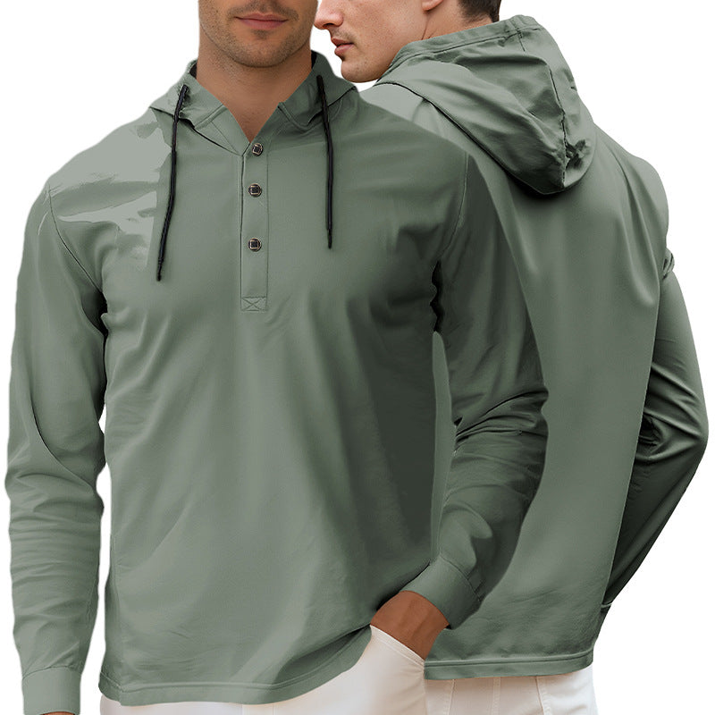Herren nan Kapuzen-Henley Langarmshirt aus leichtem Stretchjersey mit Kordelzug R&B