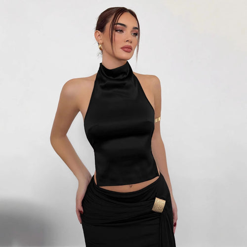 Damen elegantes Halteroberteil aus satinierter Baumwolle R&B